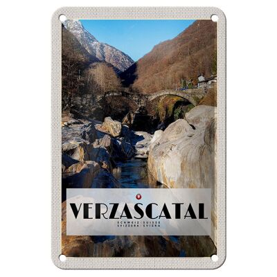 Cartel de chapa de viaje, 12x18cm, puente del valle de Verzasca, bosques, río, cartel natural