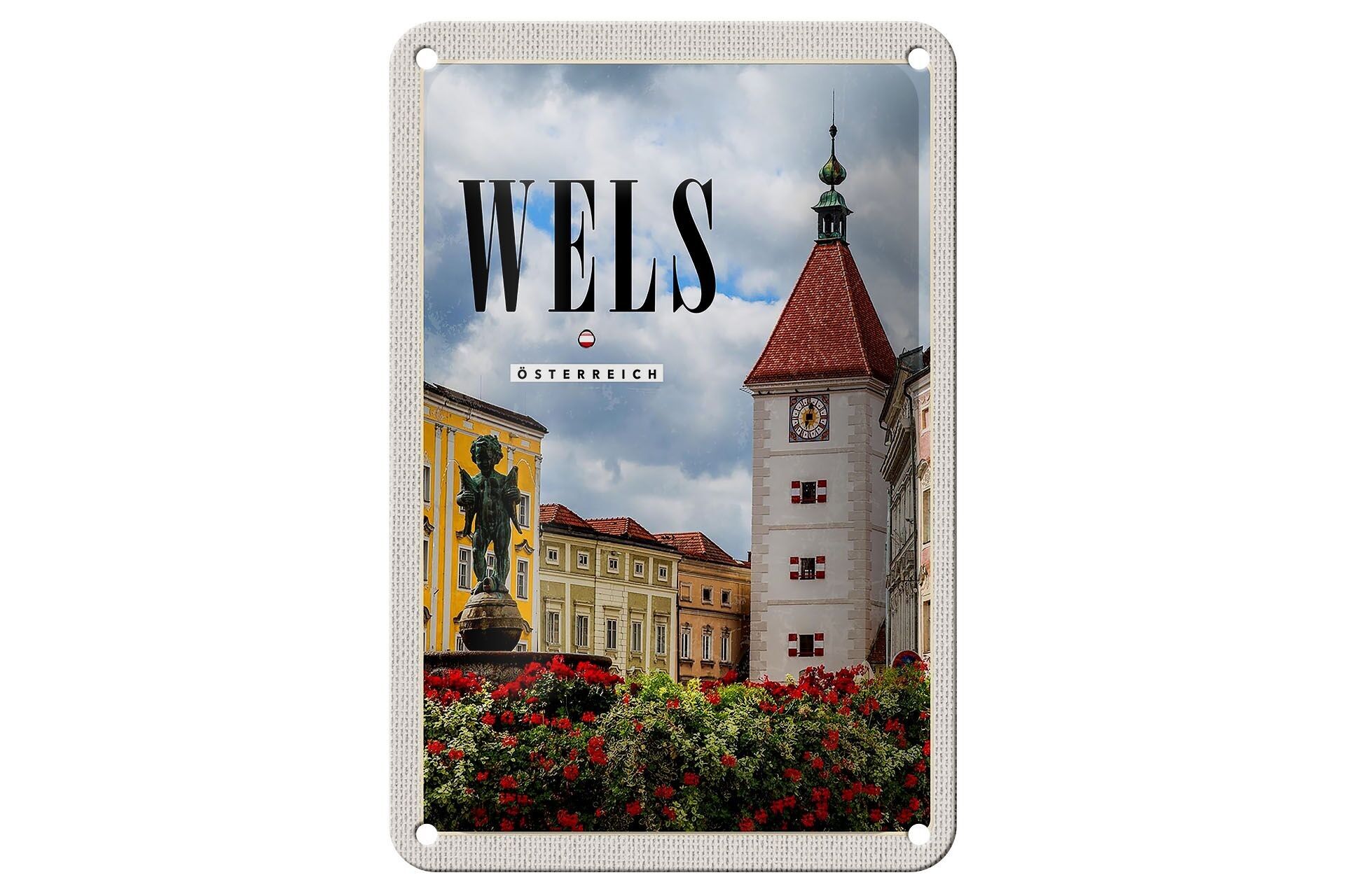 Targa in metallo da viaggio 12x18 cm Wels Austria Chiesa Segno medievale