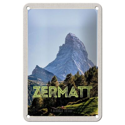 Targa in metallo da viaggio 12x18 cm Zermatt View Outlook Cartello di destinazione delle vacanze