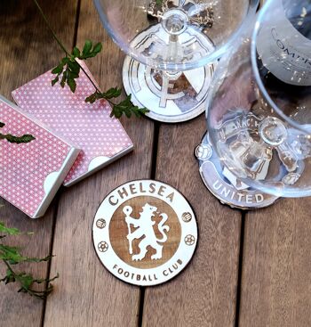 Football Badge Wood Coaster - Cadeau de pendaison de crémaillère - N'importe quel club de n'importe quel sport - Logos de football personnalisés 6