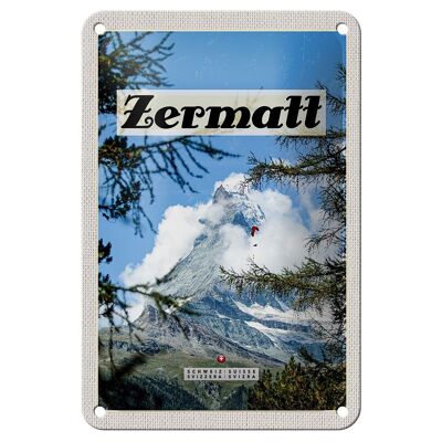 Targa in metallo da viaggio 12x18 cm Zermatt Svizzera Segno dell'albero di Natale invernale