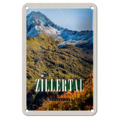 Panneau de voyage en étain, 12x18cm, montagnes du Zillertal, forêts naturelles, signe de vacances