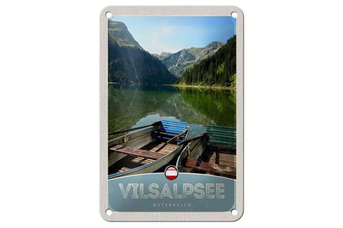 Blechschild Reise 12x18cm Vilsalpsee Österreich Wälder Boot Schild