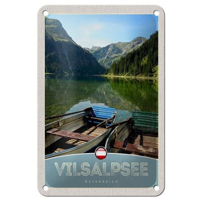 Blechschild Reise 12x18cm Vilsalpsee Österreich Wälder Boot Schild