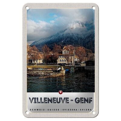 Panneau en étain voyage 12x18cm Villeneuve-Genève Suisse forêt panneau de randonnée