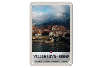 Panneau en étain voyage 12x18cm Villeneuve-Genève Suisse forêt panneau de randonnée 1