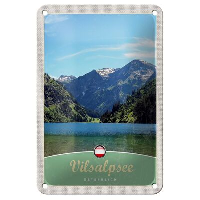 Cartel de chapa de viaje, 12x18cm, Vilsalpsee, Austria, bosque, señal de caminata