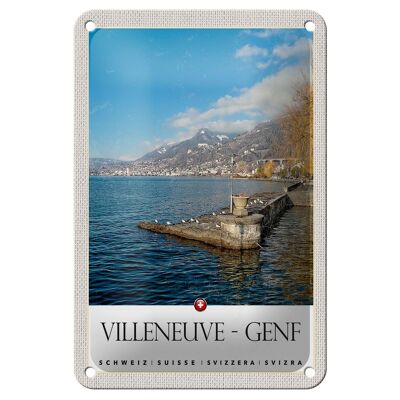 Panneau en tôle voyage 12x18cm Villeneuve-Genève Suisse panneau de randonnée