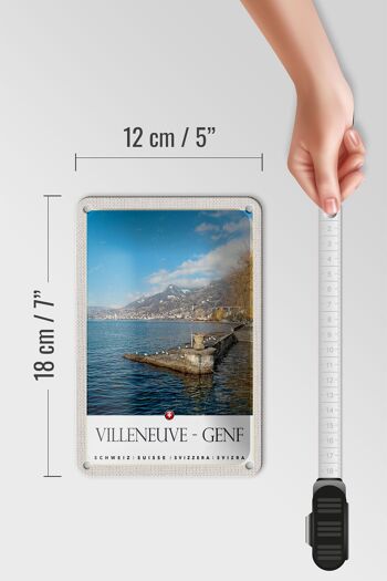 Panneau en tôle voyage 12x18cm Villeneuve-Genève Suisse panneau de randonnée 5