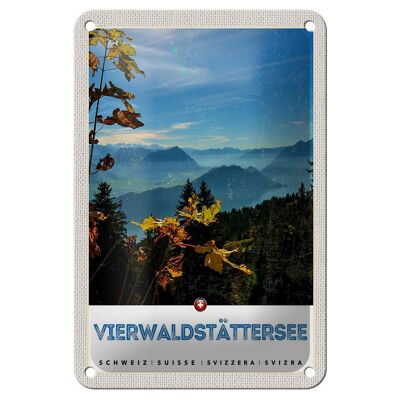 Cartel de hojalata viaje 12x18cm Senderismo en el lago de Lucerna cartel natural