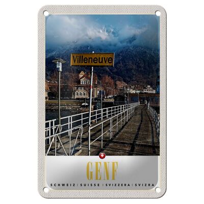 Blechschild Reise 12x18cm Villeneuve-Genf Schweiz wandern Dekoration