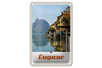 Panneau de voyage en étain, 12x18cm, Lugano, suisse, vue sur le lac, signe de montagne 1