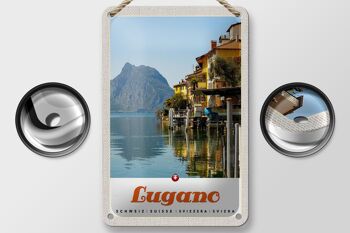 Panneau de voyage en étain, 12x18cm, Lugano, suisse, vue sur le lac, signe de montagne 2