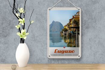 Panneau de voyage en étain, 12x18cm, Lugano, suisse, vue sur le lac, signe de montagne 4