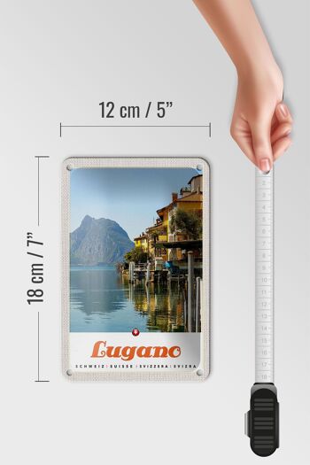 Panneau de voyage en étain, 12x18cm, Lugano, suisse, vue sur le lac, signe de montagne 5