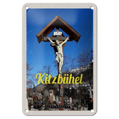 Cartel de chapa de viaje, 12x18cm, Kitzbühel, Austria, signo de escultura de Jesús