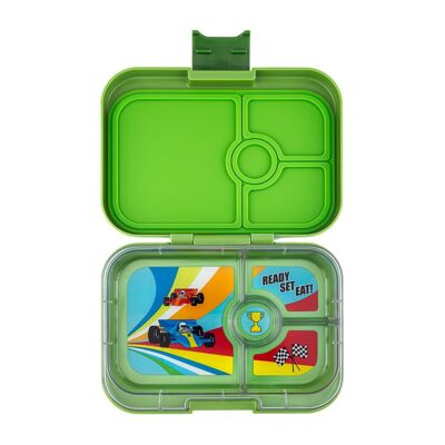 Yumbox Panino bento lunchbox a 4 sezioni senza perdite - Matcha Green / Race Cars