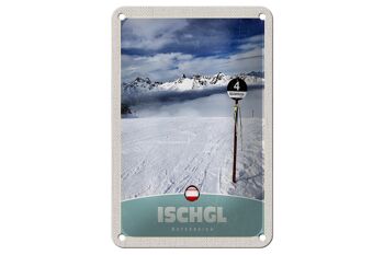 Panneau de voyage en étain, 12x18cm, Ischgl, autriche, montagnes enneigées, signe de vacances 1