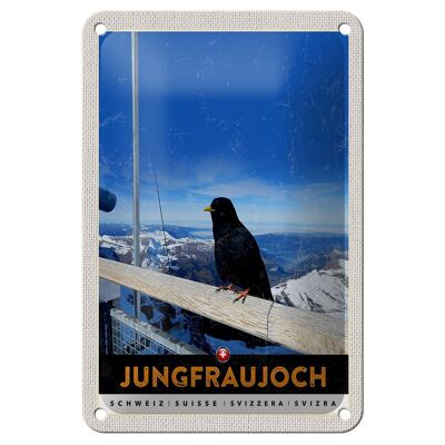Cartel de chapa de viaje, 12x18cm, Jungfraujoch, Suiza, Cuervo, signo de naturaleza de invierno