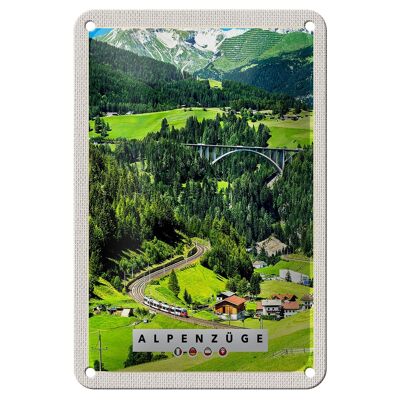 Blechschild Reise 12x18cm Alpenzüge Schweiz Österreich Brücke Schild
