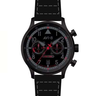 AVI-8 – HAWKER HURRICANE CAREY DUAL TIME NIGHT REAPER LIMITED EDITION – AV-4088-05 – Montre homme – Mouvement japonais double fuseau horaire avec date