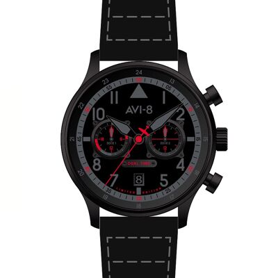 AVI-8 – HAWKER HURRICANE CAREY DUAL TIME NIGHT REAPER LIMITED EDITION – AV-4088-05 – Herrenuhr – Japanisches Uhrwerk, zwei Zeitzonen mit Datum
