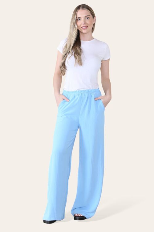 Elongated Palazzo Wide Straight Leg Trousers with Elasticated Waistband