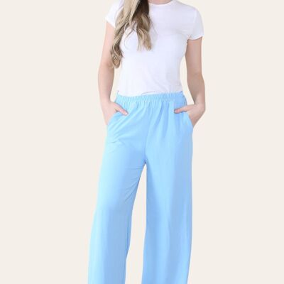 Pantalon Palazzo allongé à jambe droite et large avec taille élastiquée