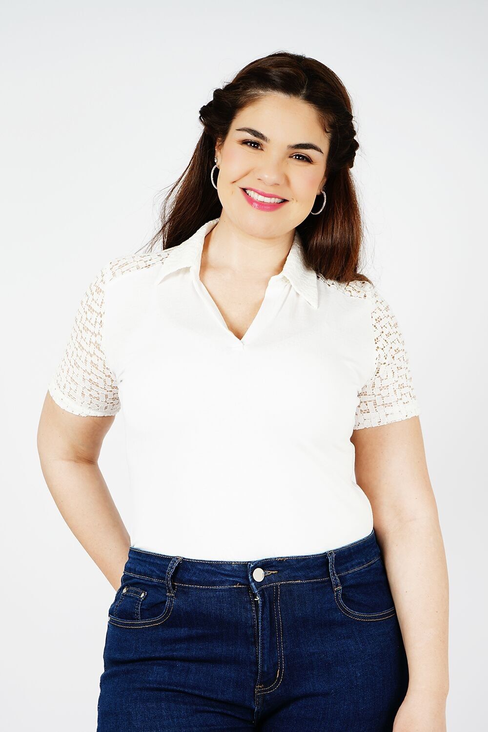 ECRU-POLOTOP MIT SPITZE - ALIVIA ECRU