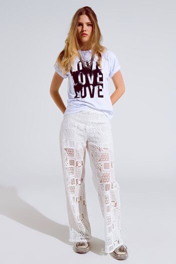 T-shirt à manches courtes avec texte d'amour sur le devant en blanc 4