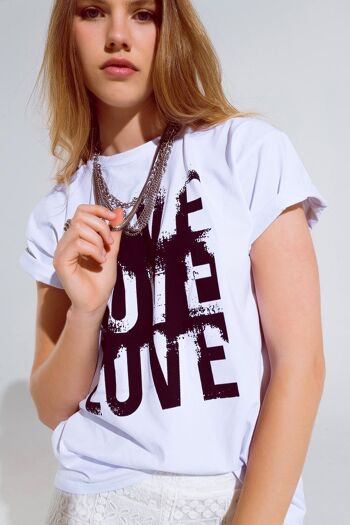 T-shirt à manches courtes avec texte d'amour sur le devant en blanc 5