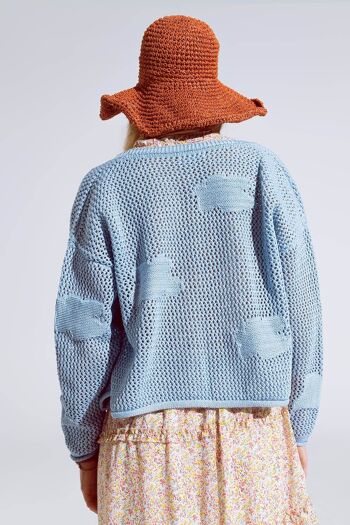 Cardigan au crochet avec nuages ​​tricotés en bleu 3