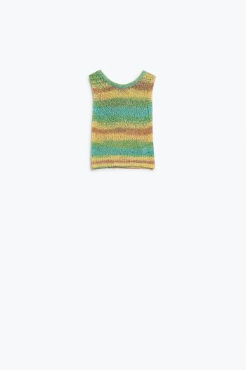 Pull tricoté multicolore sans manches à rayures et encolure ras du cou 6