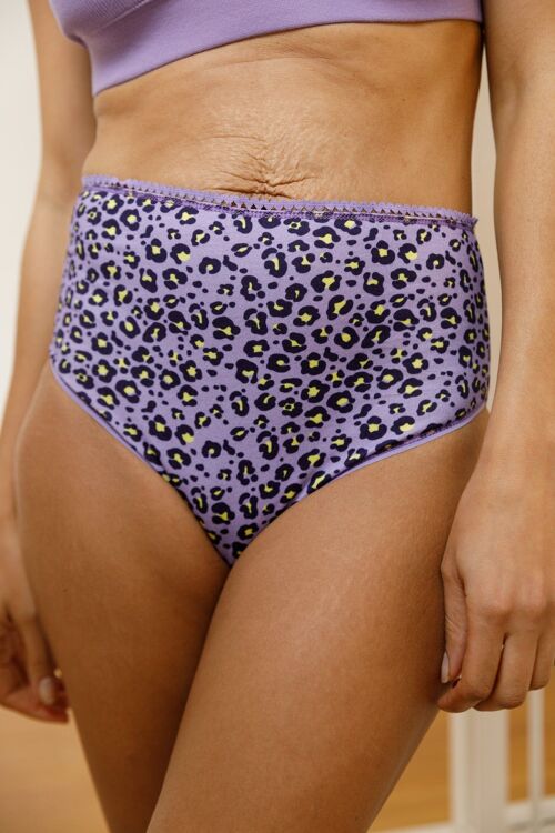 Culotte Taille Haute Coton BIO - Léopard Lilas