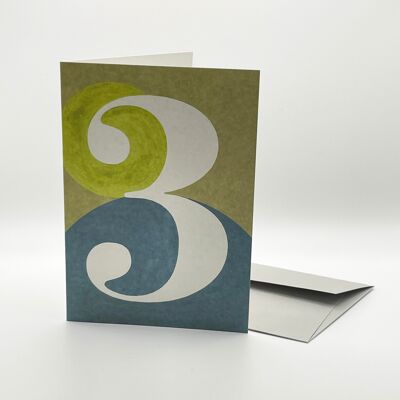 THREE. A number for every occasion. Folded card.