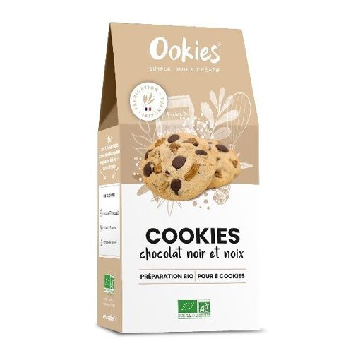 PRÉPARATION POUR GÂTEAU BIO- COOKIES CHOCOLAT NOIR ET NOIX 325g - Carton de 6 sachets