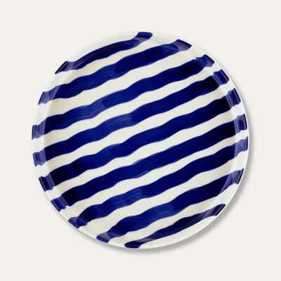 Piatto Stripes - blu mare - da tavola in ceramica dipinta a mano
