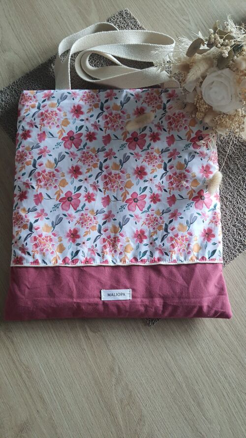 Sac fourre-tout fleuri prune