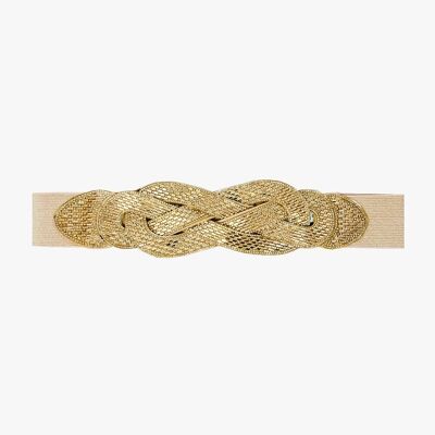 Beige Belt With Gold Woven Detail