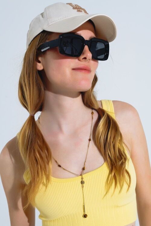 Oversized Squared Thin Frame Sunglasses in Black