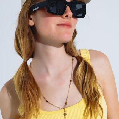 Oversized Squared Thin Frame Sunglasses in Black