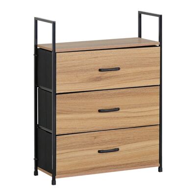3-drawer unit with wood decor fronts - L60 cm