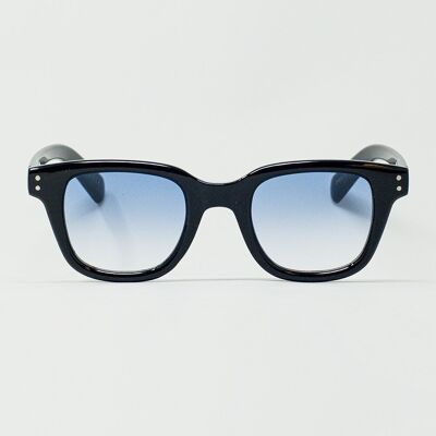 Gafas de sol redondas retro con lentes azul humo en negro