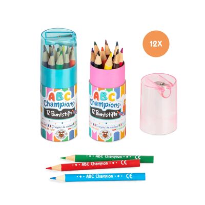 SET LÁPICES DE COLORES ABC CON SACAPUNTAS 12 PIEZAS,