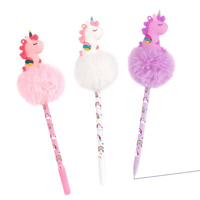 BOLIGRAFOS DE GEL DL POM-POM CON TOPPER UNICORNIO