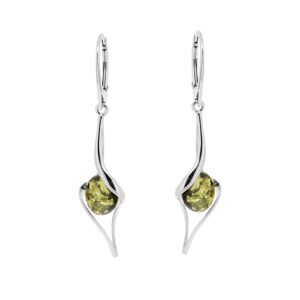 Boucles d'oreilles longues torsadées en ambre vert avec boîte de présentation