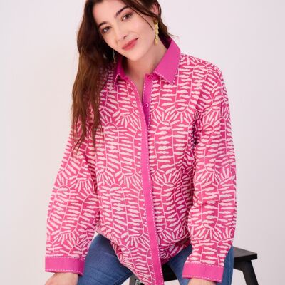 Camisa bohemia de algodón con estampado de cebra rosa