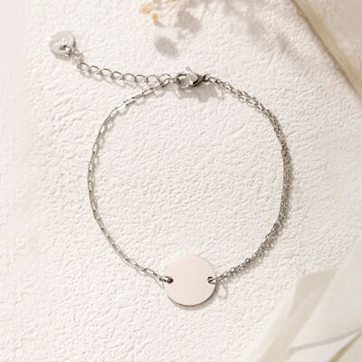 Silver bracelet round plate asymmetrical chain