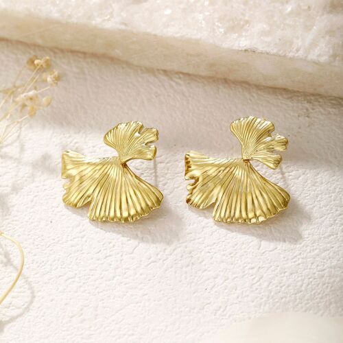 Boucles d'oreilles dorées feuilles de ginkgo