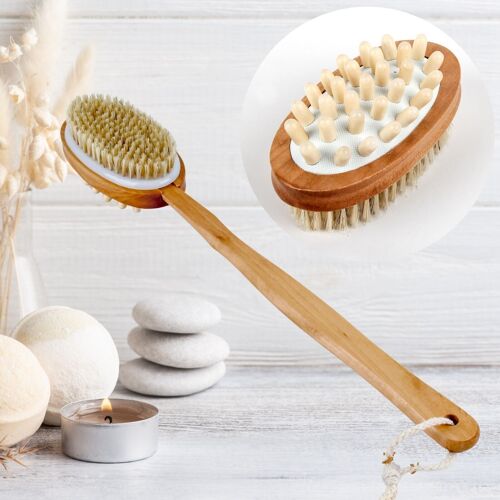 Brosse de bain à double usage - Dualsense - Brosse Bain pour Corps - Utilisation Humide - Utilisation à Sec - Manche Détachable - Usage Facile